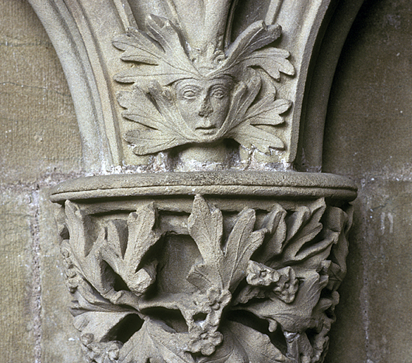 Foliate mask at Southwell Minster, ca. 1290.