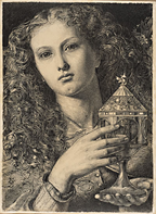 Frederick Sandys, King Pelles’ Daughter Bearing the Vessel of the Sanc Graal, 1861