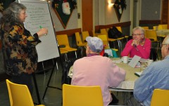 Senior citizens work in small groups to discuss financing options as part of the IHOA workshop.