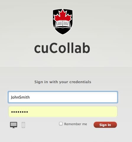 cuCollab login screen