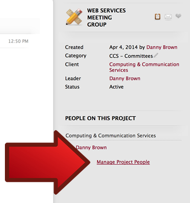 Screenshot: where to click Manage Project People