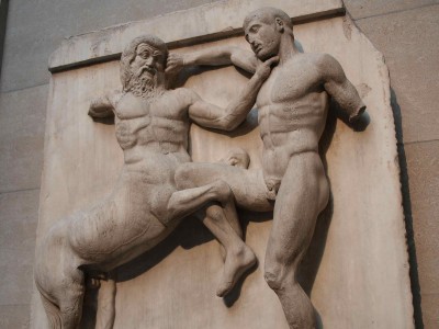 Centaur and Lapith in combat. Parthenon Metope. British Museum, London.