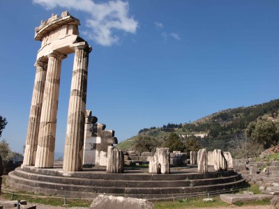 The 'Tholos' temple of Athena Pronoia, at Delphi, Greece. 380—360 B.C.E.