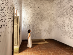 photo of woman in white dress along in a room