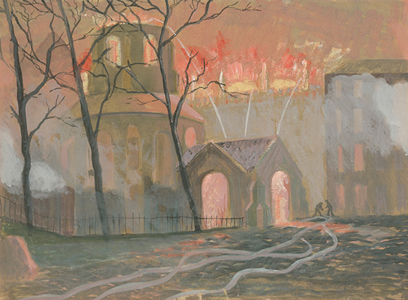 Josephine Ellison Godman, who lost her husband in the First World War and her son in the Second World War, donated this painting of the bombed-out Temple Church in London to the Canadian War Museum. Photo courtesy of Centretown News.