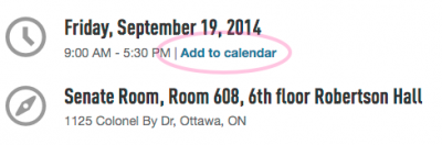 events.carleton screenshot showing "Add to calendar" link