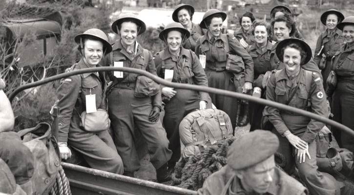 Nursing Sisters of No. 10 Canadian General Hospital, RCAMC landing at Arromanches, France, July 23, 1944. (Legion Magazine)