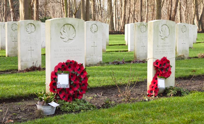 There are 848 Canadians buried in the Adegem Canadian War Cemetary in Belgium including members of the 3rd Canadian Division, the 4th Canadian Armoured Division and the 52nd Division.