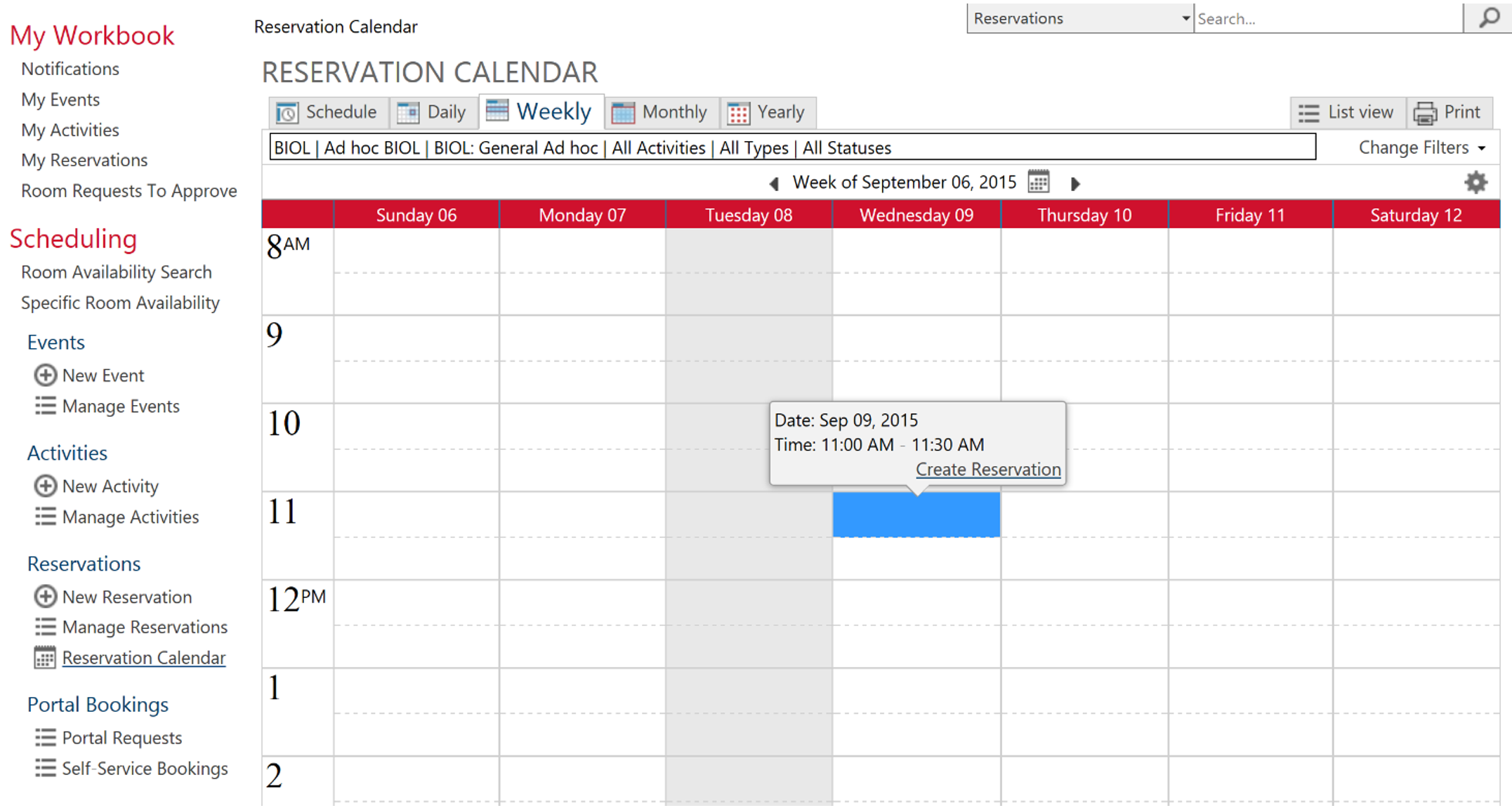 7) Using the Reservation Calendar Scheduling and Examination Services