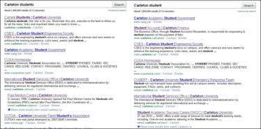 Image comparing search results between pluralizing the word "students".