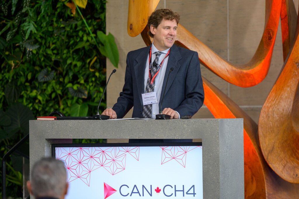 Matt Johnson delivering opening remarks at CanCH₄ Symposium 2024.