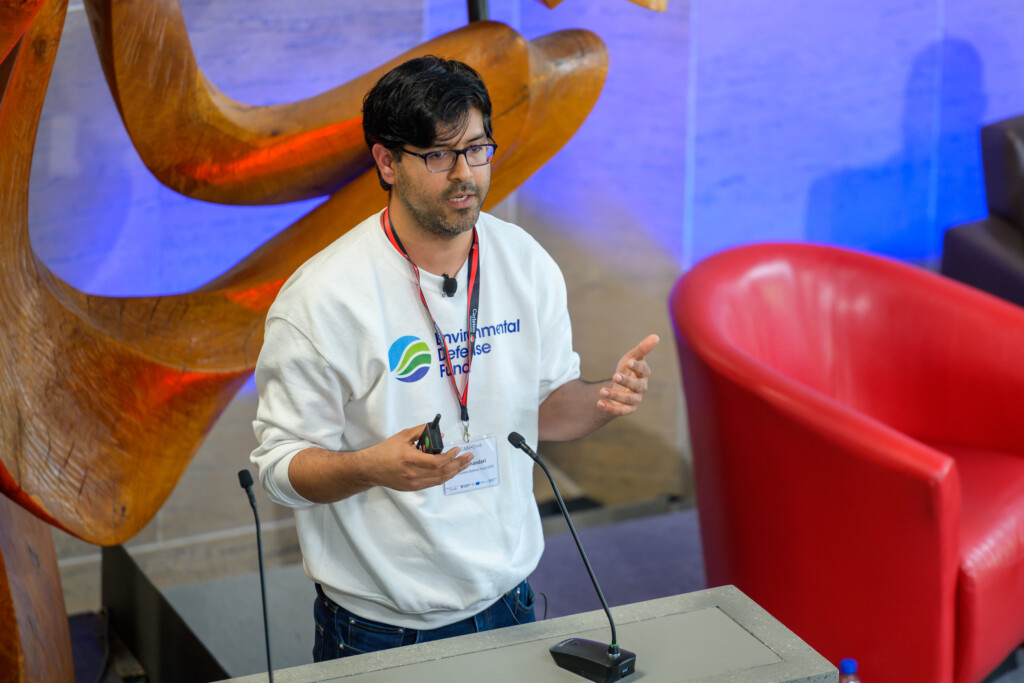 Sahil Bhandari presenting on spatiotemporal variability in methane emissions