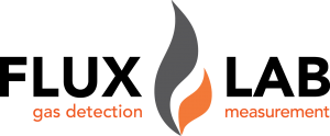 Logo of orange-grey flame with text FLUX gas detection o the left and LAB measurements on the right