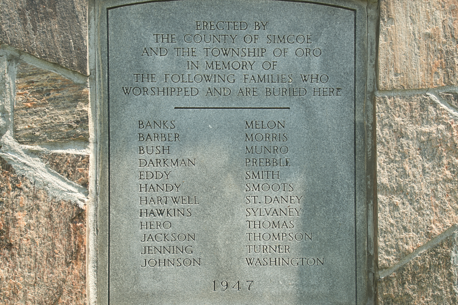 A stone plaque with engraved names.