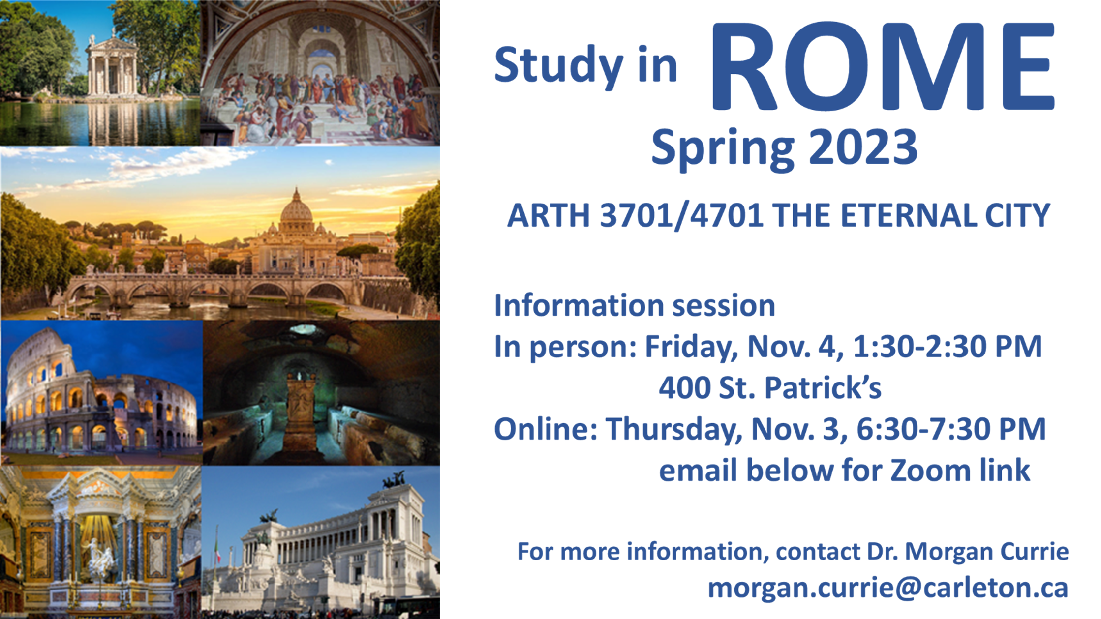 Poster for Study in Rome 2023 Info Sessions