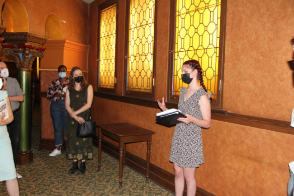Student tour guide leads tour in CDCC.