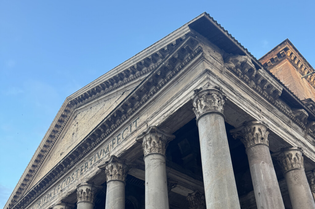 Upper portion of a Calssical temple façade.