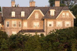 A limestone building bathed in late-afternoon light.