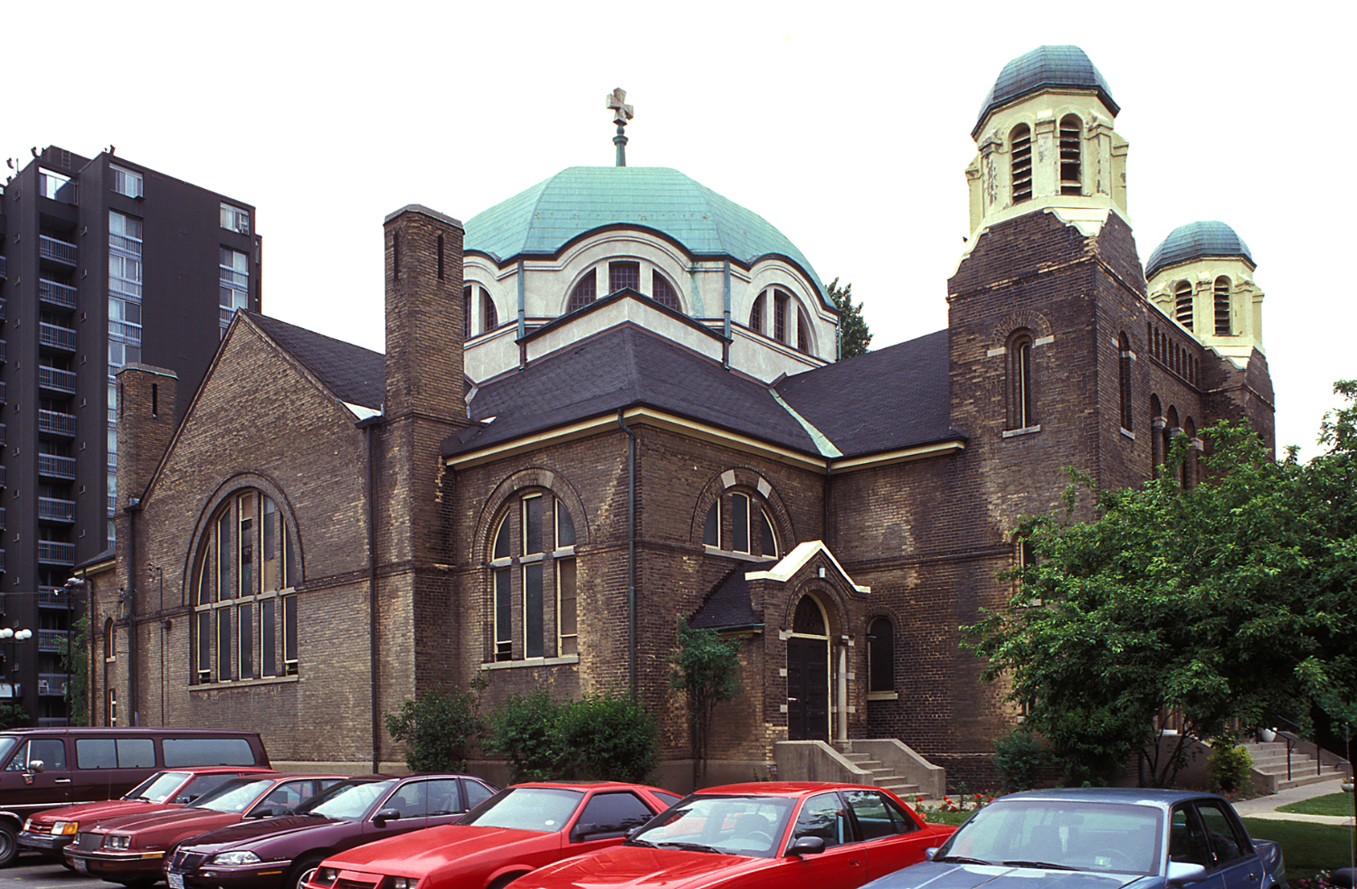 A Byzantine church, faced in dark brick