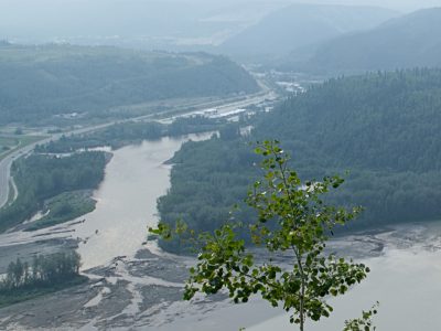 Two rivers converge, defining a lush point of green land