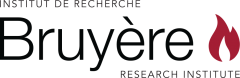 Bruyère Research Institute logo. The logo includes the organization's name in both English and French accompanied by the Bruyère logo icon of a burgundy and white flame.