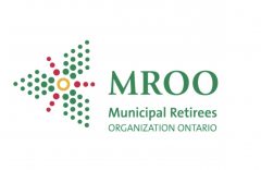 Municipal Retirees Organization Ontario (MROO) logo. The logo includes the organization's name accompanied by an icon of a green flower with three petals composed of small coloured circles.