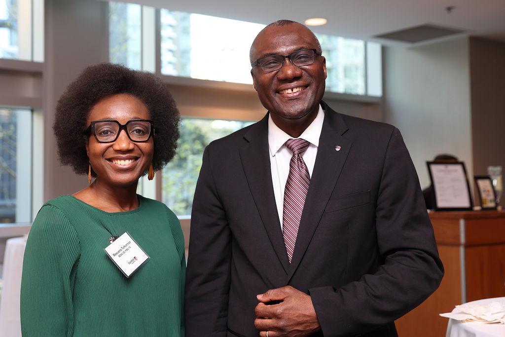 Mawuena Torkornoo and Carleton President Wisdom Tettey at Carleton's reception in Vancouver on April 23, 2026.