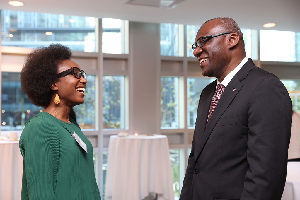 Mawuena Torkornoo and Carleton President Wisdom Tettey at Carleton's reception in Vancouver on April 23, 2026.