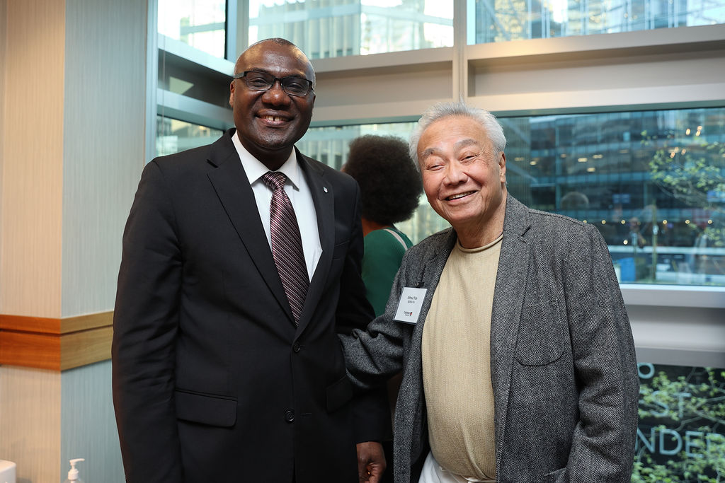President Wisdom Tettey with guest at Carleton's reception in Vancouver on April 23, 2026.