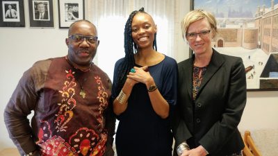 Professor Otiono, Author KAgiso & Professor Susanne at the launch of Such a Lonely, Lovely Road