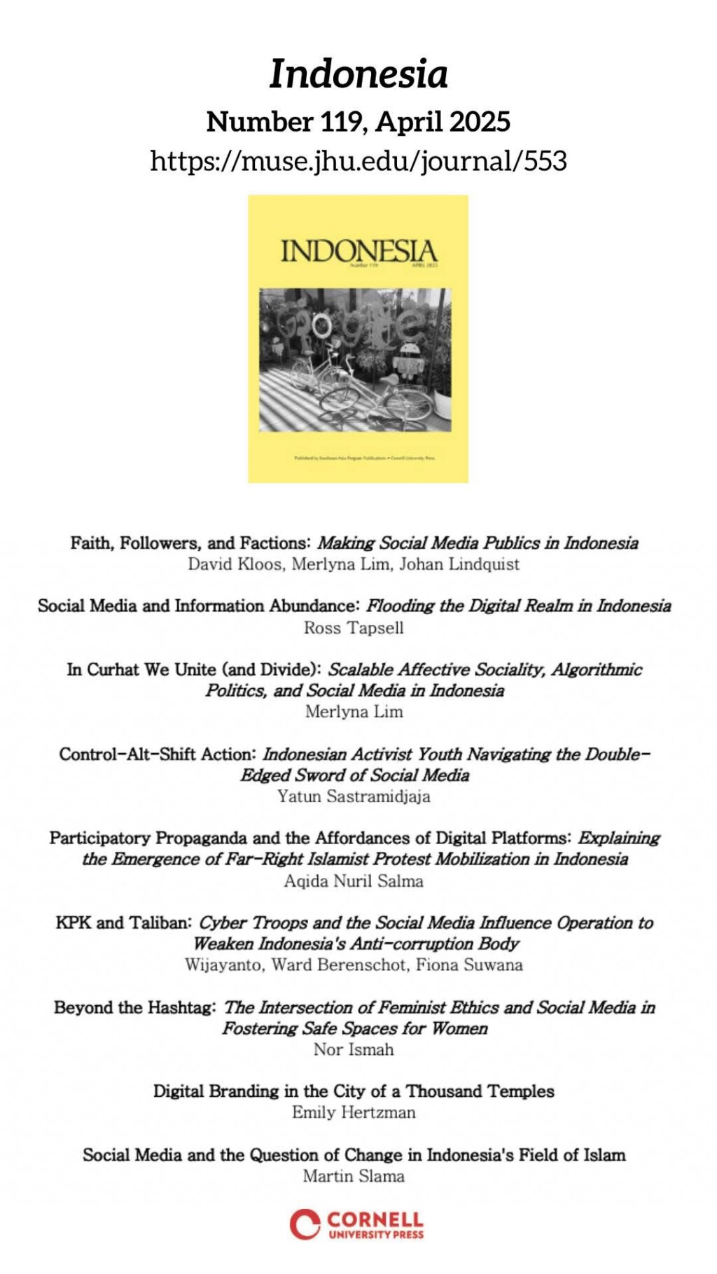 The cover of Indonesia Journal