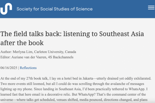 A screenshot of the post saying: The field talks back: listening to Southeast Asia after the book