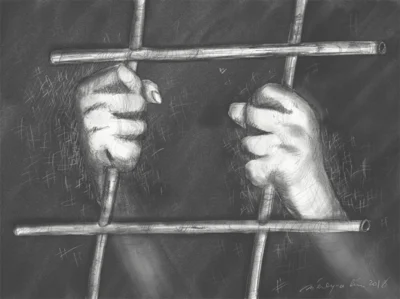 Hands behind bar that resembles "hashtag"