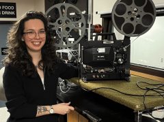Emily with film projector