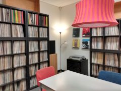 The Jacques Emond Jazz vinyl collection in the Emond room.