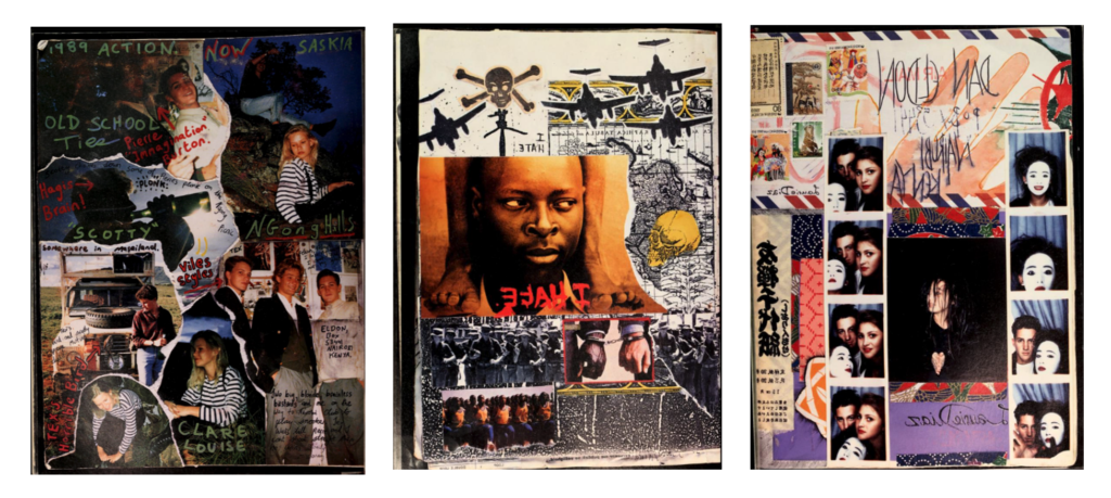Images of collage photography depicting machines such as airplanes and cars as well as people's faces.