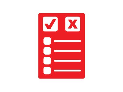 Icon of checklist with checkmark and x