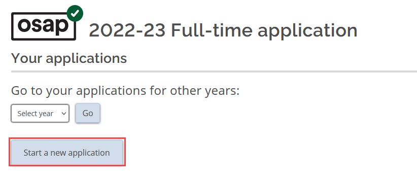 Red box around the words "Start a new application"
