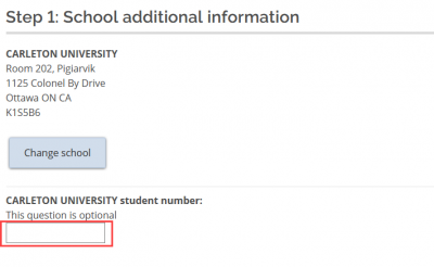 An OSAP application indicating that you should enter your student number for the school