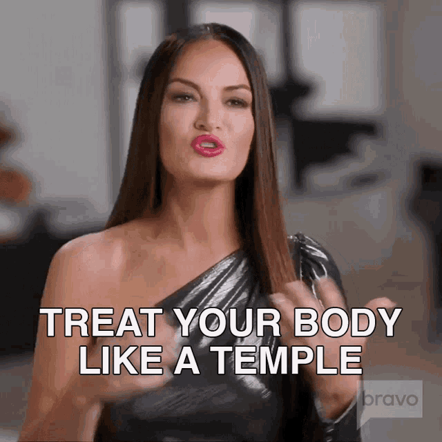 Woman saying "treat your body like a temple"