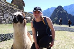 Image of student and a Llama in Peru. Student was on an International Placement in Peru.
