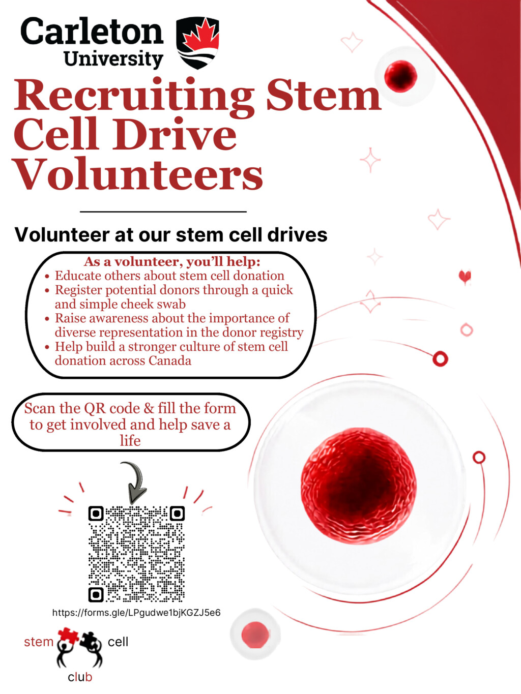 flyer to recruit students for Stem Cell Drive