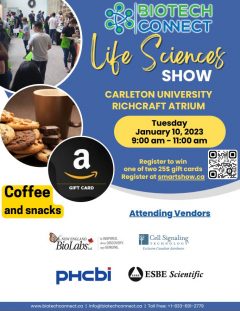 Poster for Biotech Connect. vendors : New England Biolabs ltd., Cell Signaling Technolgoy, PHCBi, and ESBEScientific