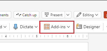 Screenshot of the Add-ins button on the Powerpoint interface.