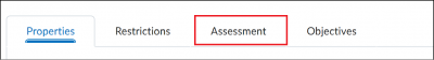 Screenshot of the navigation tabs in the Discussion page with a callout around Assessment