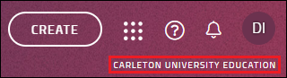 Screenshot of EON-XR header with red callout around Carleton University Education.