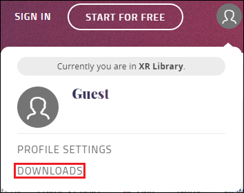 Screenshot of profile icon pulldown menu with red callout around the Downloads function.