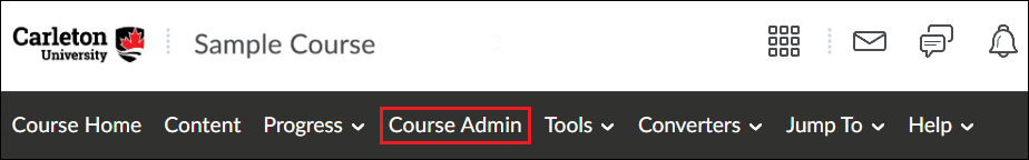 Screenshot of navbar with red callout around Course Admin.