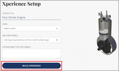 Screenshot of Xperience Setup page with red callout around the Build Xperience button.