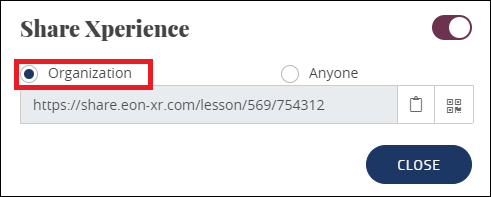 Screenshot of Share Xperience section with a red callout around the Anyone option.
